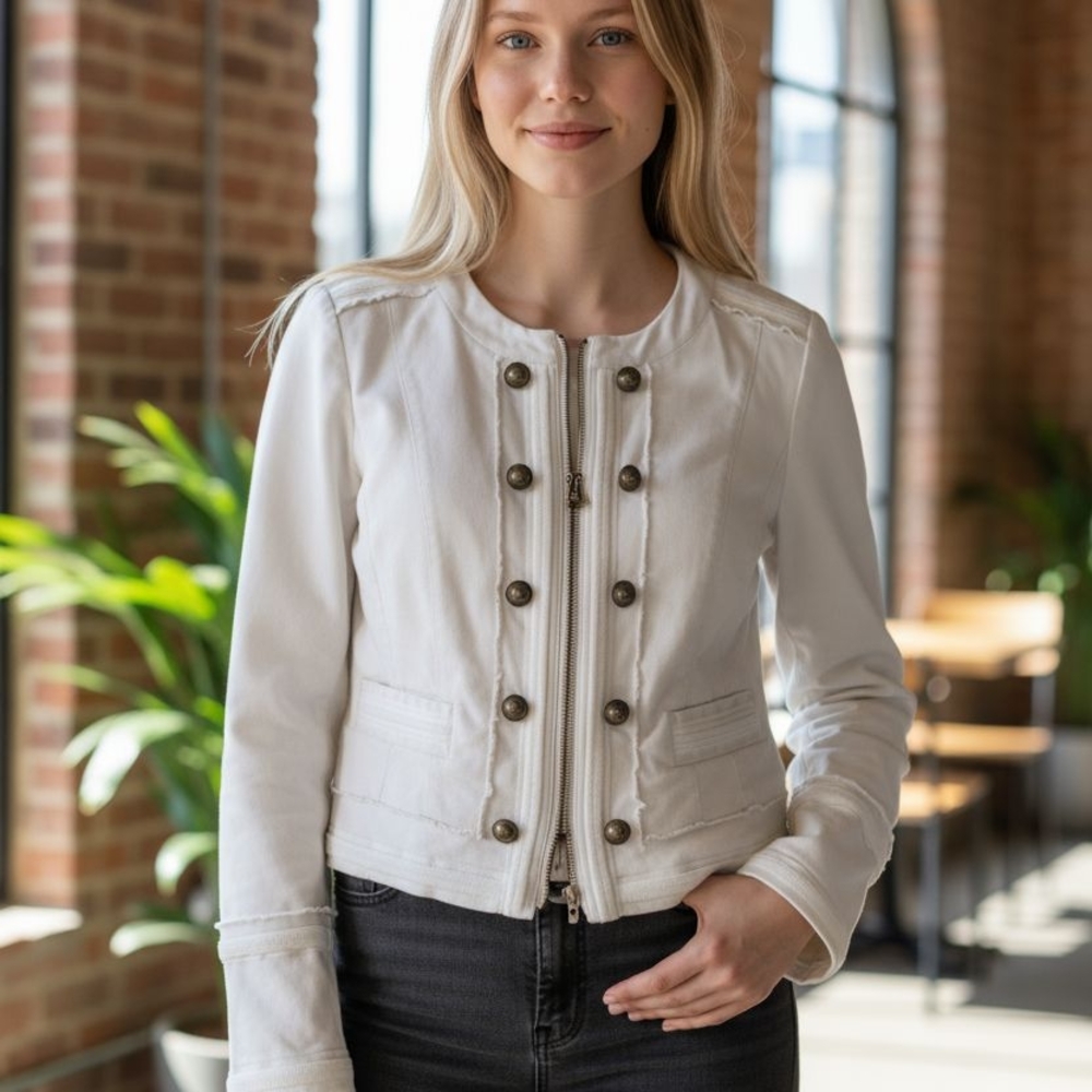 White House Black Market White Jean Jacket